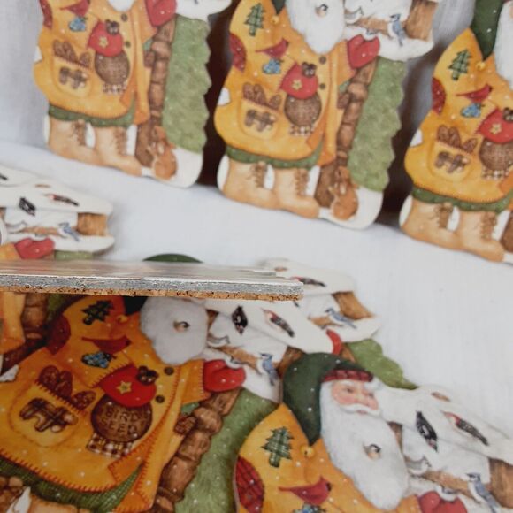 Christmas Corkboard Coasters 9pc Old St Nicholas Santa Clause Primitive Birds - Picture 10 of 12